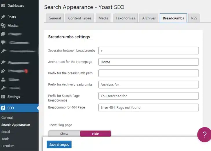 Breadcrumb Settings